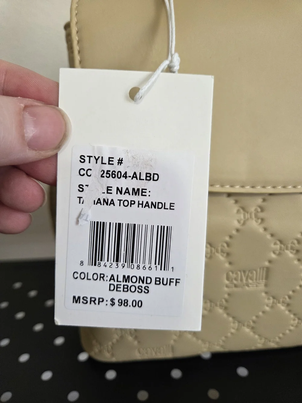 Cavalli Class Tatiana Top Handle Purse, Almond Buff Deboss